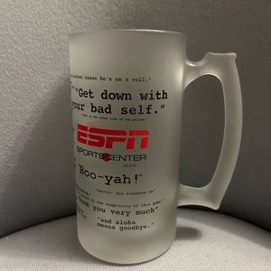 Frosted ESPN Sportscenter Beer Mug 7” H x 3 1/2” D Rim to Rim. Very Good Cond.
